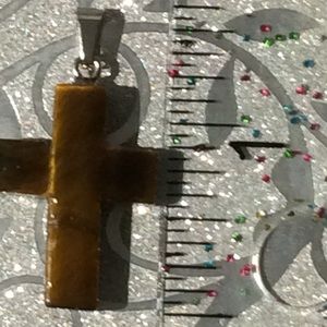 Tigers Eye Shaped Cross Pendant
